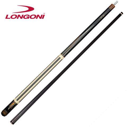 Longoni Flames Leather Stripes Pool Cue w/Luna Nera Shaft
