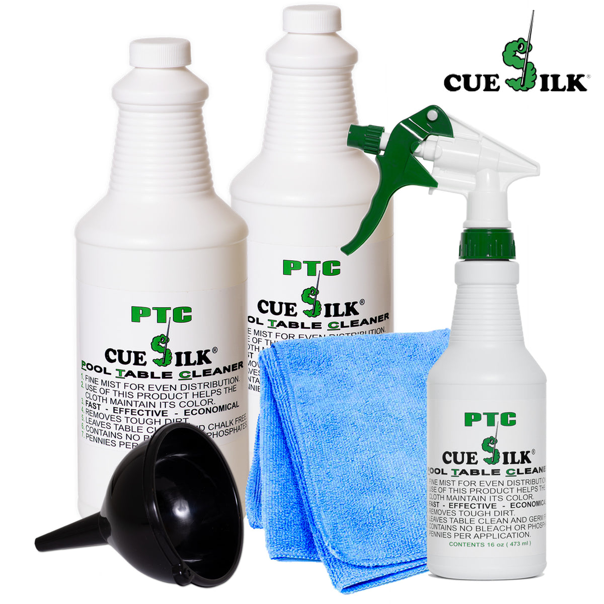 Cue Silk PTC Pool Table Cleaner 16 oz Bottle Bundle with Microfiber Cloth