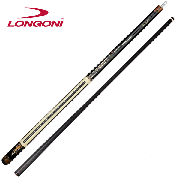 Longoni Flames Leather Stripes Pool Cue w/Luna Nera Shaft