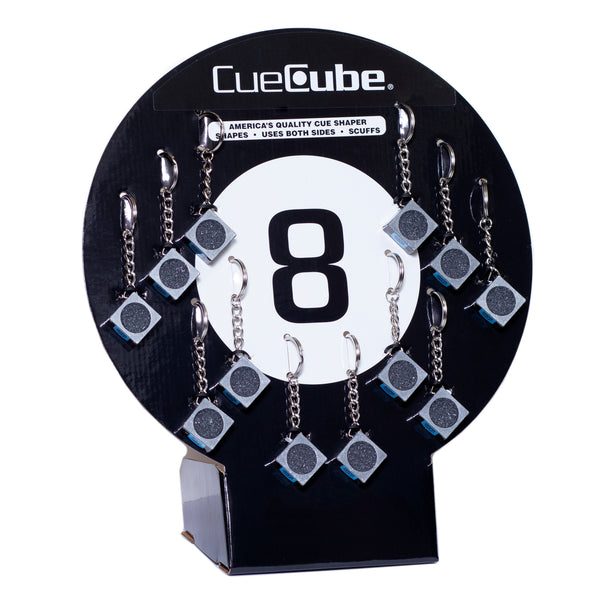 Cue Cube Nickel Radius (.418") Silver Color w/Key Chain, Eight Ball Counter Display (12 pcs)